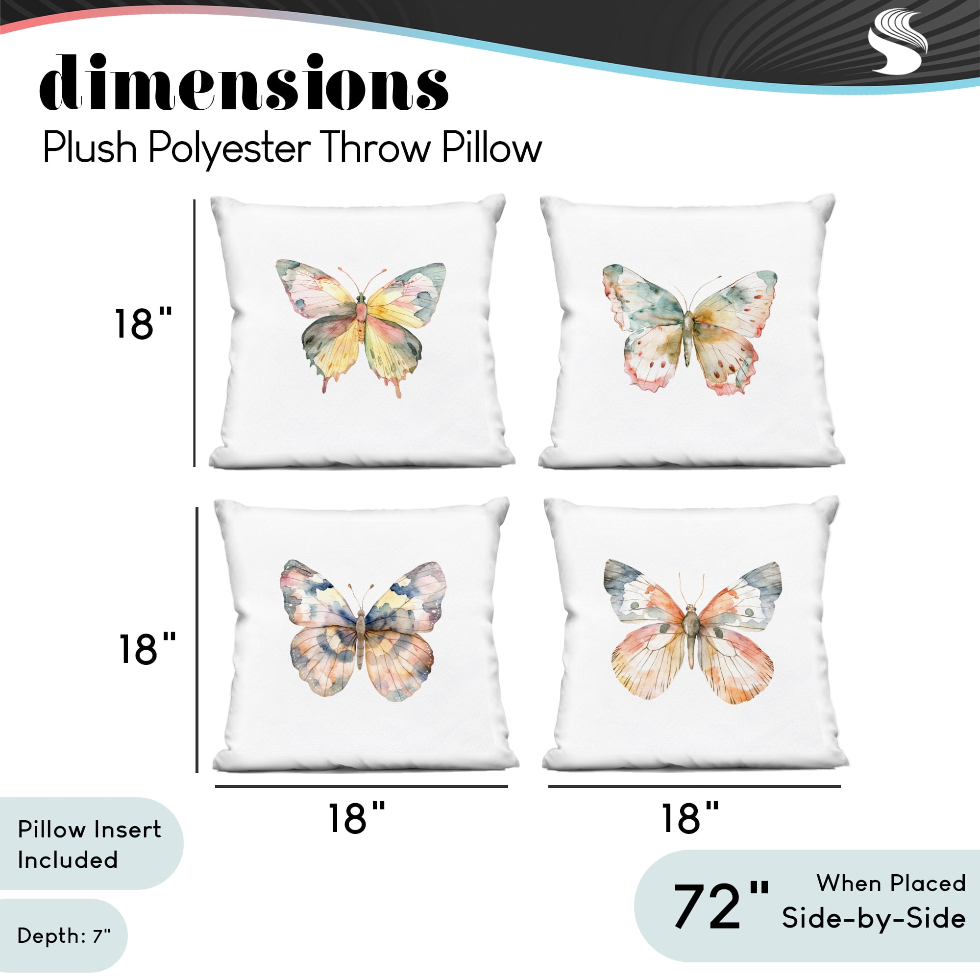Stupell Industries Watercolor Butterfly Forms 4 Piece Decorative Printed Throw Pillow Set, design by Kim Allen