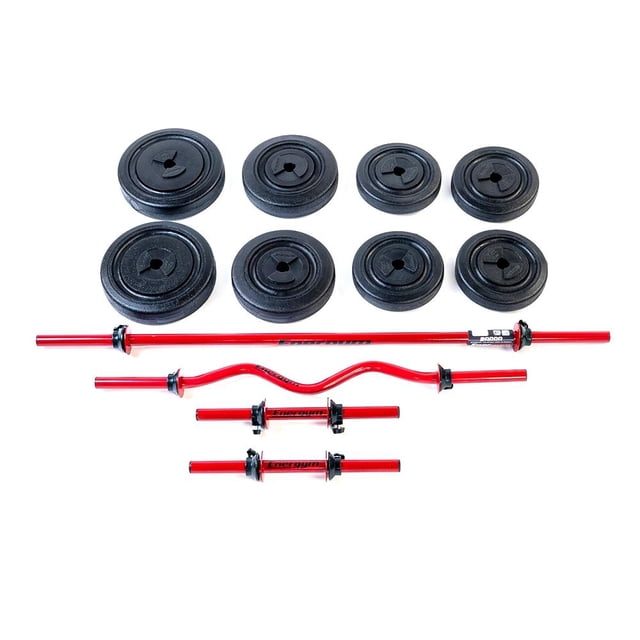 Kit de pesas Barra Recta, Barra Z, Mancuernas y Discos 28 KG Energym 9233