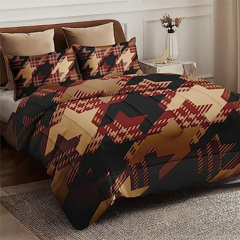 NEW! Vintage Red Truck Buffalo Plaid Printed KING hot Quilt Set