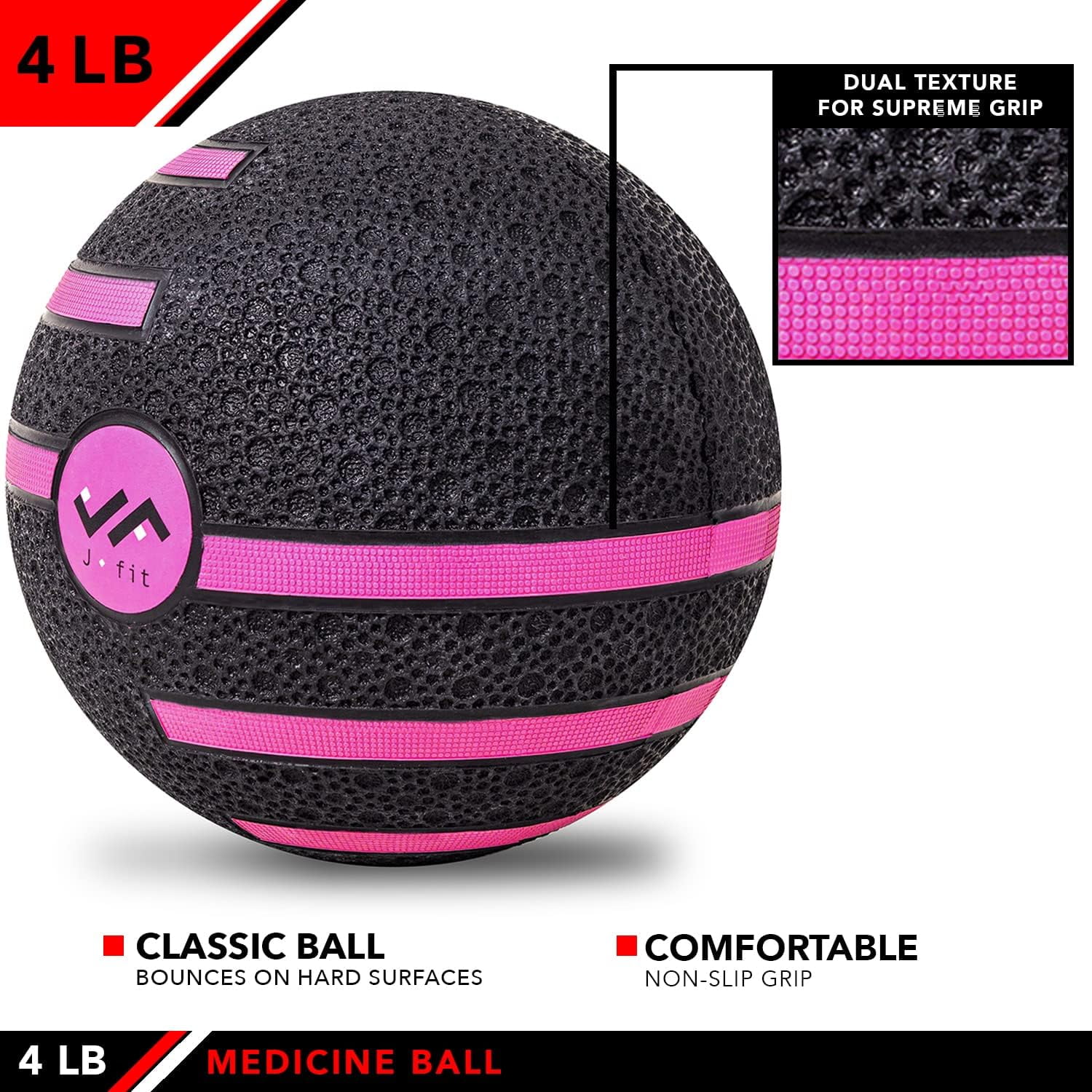 JFIT Medicine Exercise Ball with Dual Texture, 4 LB