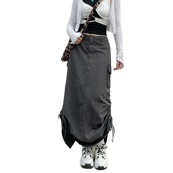 Women Long Skirt with Adjustable Drawstring, Solid Color Casual Style Loose Summer Clothing