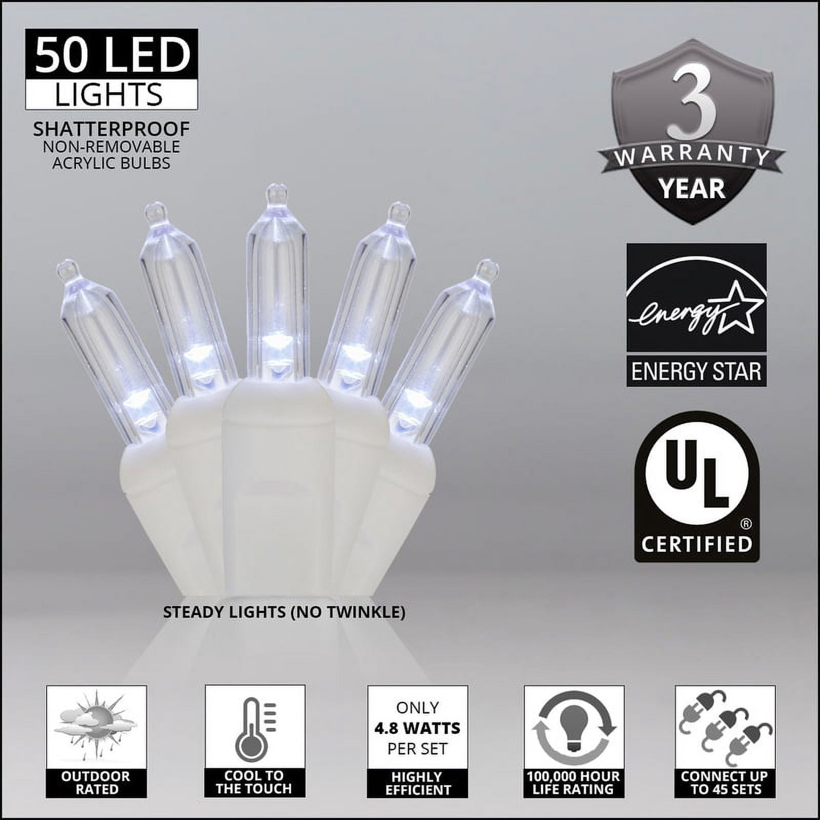 50 Cool White LED Christmas Lights Indoor Outdoor Christmas Home Decorations