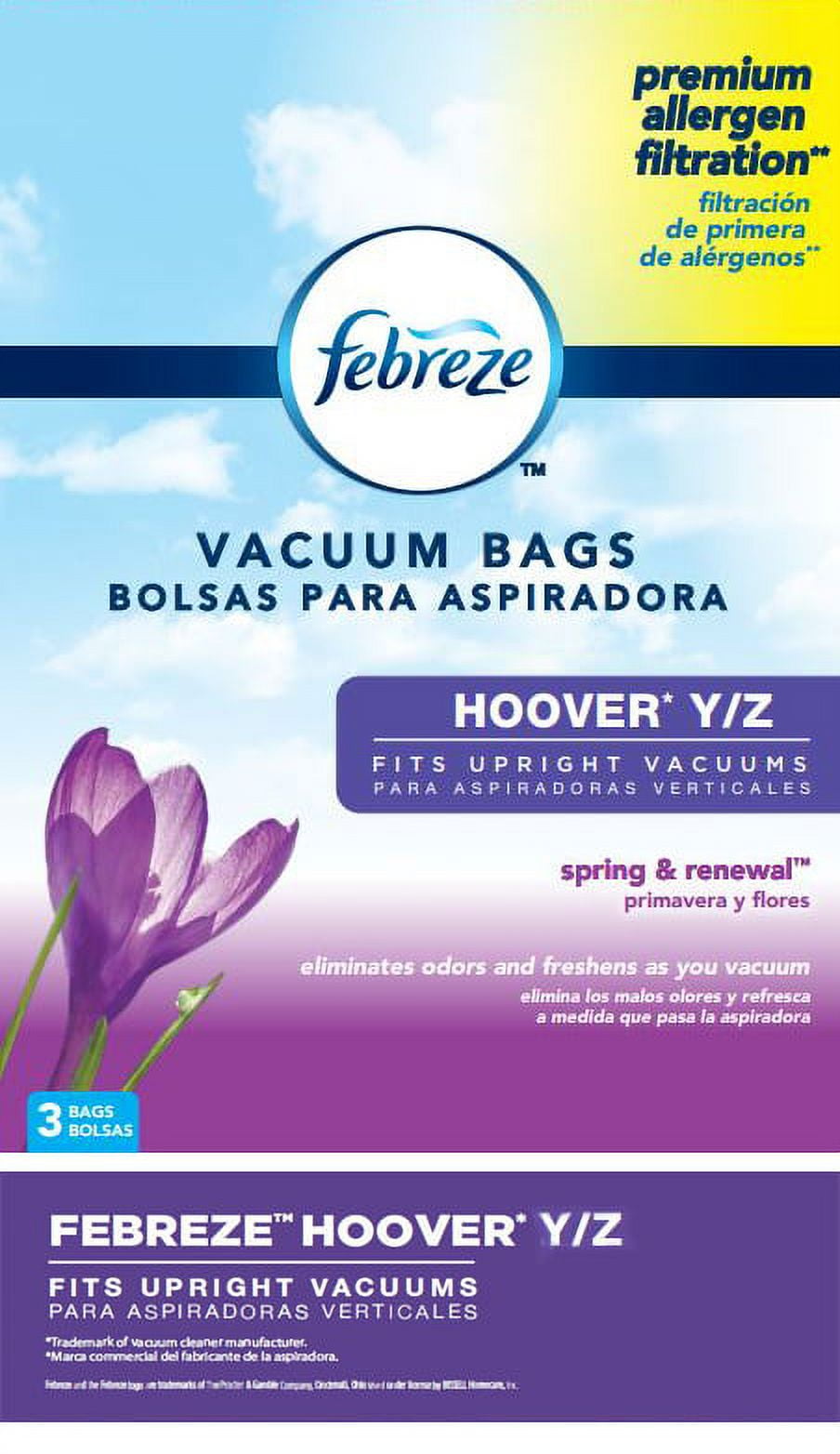 (2 pack) BISSELL Febreze Hoover Style Y Z Premium Allergen Filtration Vacuum Bags, 3-pack, 2511