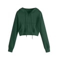 thumbnail image 5 of FASHOFT Women's Drawstring Cropped Hoodie Casual Hoodies for Women Workout Crop Tops Sweatshirt Long Sleeve Crop Dark Green L, 5 of 5