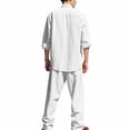 thumbnail image 4 of Men's Four Seasons 2-Piece Linen Suit, Loose Comfortable Breathable Long Sleeve Shirt and Pants, Casual Lounge Set For Spring Fall Travel,White,2XL, 4 of 7