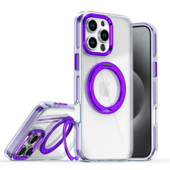 Clear Phone Case for Apple iPhone 11 Pro Max, 360 Rotating Kickstand Ring Holder Not-Yellowing Anti-Scratch Rugged TPU PC Slim Fit Case for iPhone 11 Pro Max, Purple