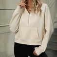 thumbnail image 3 of QUYUON Womens Hoodies Half Zip Long Sleeve Fleece Crop Pullover Sweatshirts with Pockets Soft Lightweight Quarter Zip up Cropped Hooded Sweatshirts Tops Fashion Cute Sweatshirts Beige S, 3 of 7
