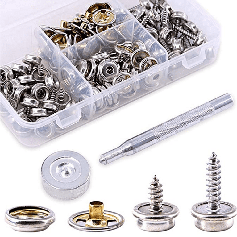  12 Sets Snap Fastener Kit, Press Studs Snap Fasteners Clothing Snaps  Button with 2 Pieces Installation Tools for Bags, Jeans, Clothes, Fabric,  Leather Craft (Black)