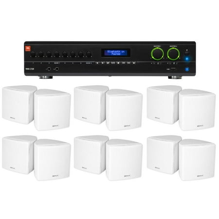 JBL 2-Channel Amplifier+(12) 3.5" White Cube Speakers for Restaurant/Bar/Cafe