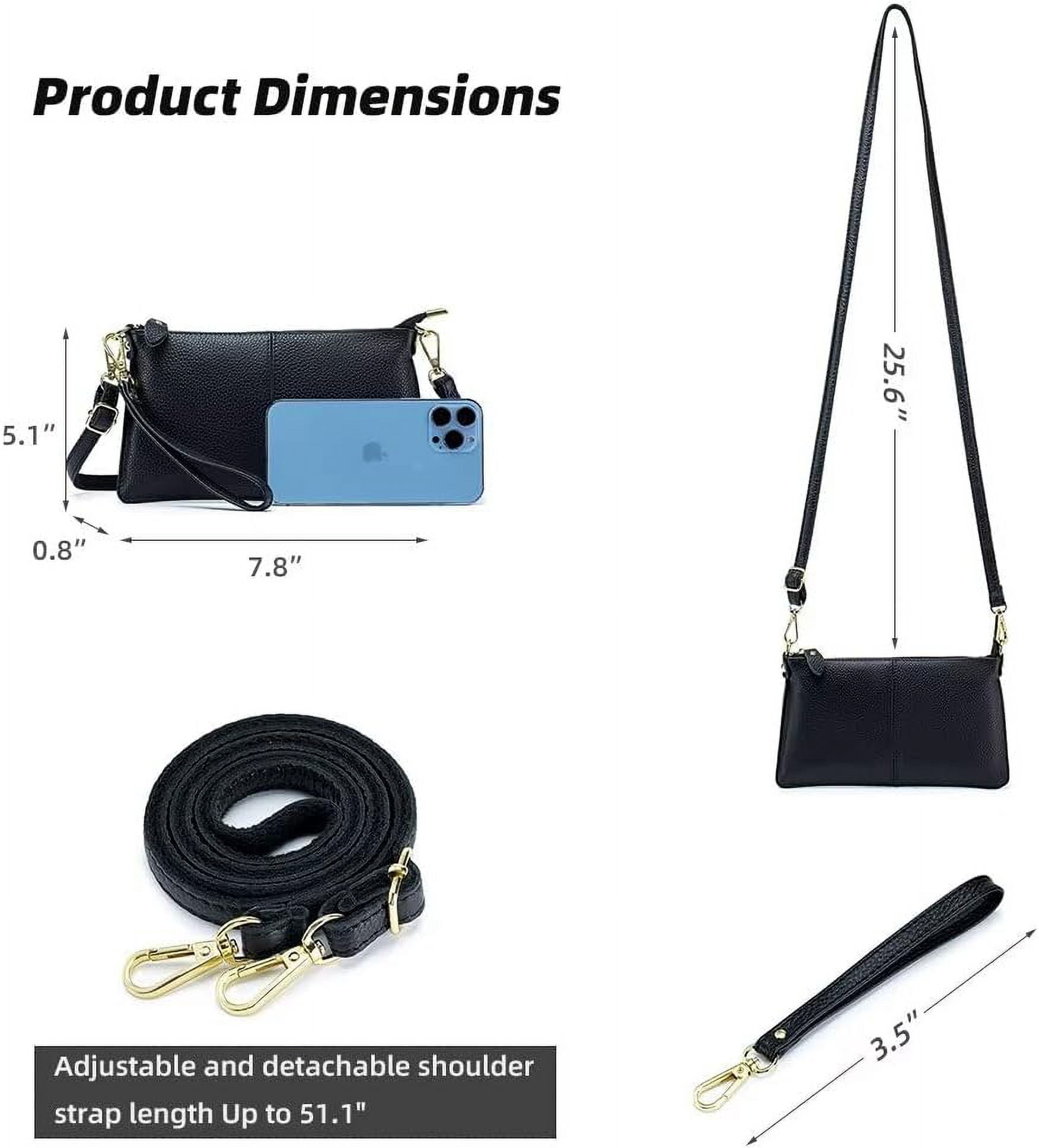 HMSHA Small Crossbody Bag for Women Genuine Leather Clutch Purse Vintage Phone Bag with Detachable Wrist and Shoulder Straps