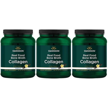 Swanson Real Food Bone Broth Collagen - Vanilla 18.7 oz Pwdr 3 Pack