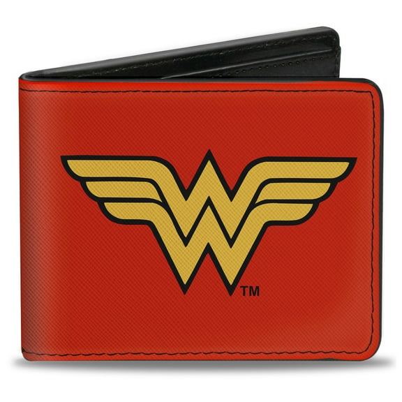 DC Comics Wallet, Bifold, Wonder Woman Logo Red Black Gold, Vegan Leather