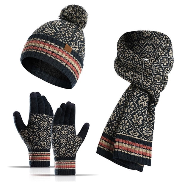 Conjunto de Invierno Jumpingount Gorro Bufanda y Guantes Acrílico Azul Marino