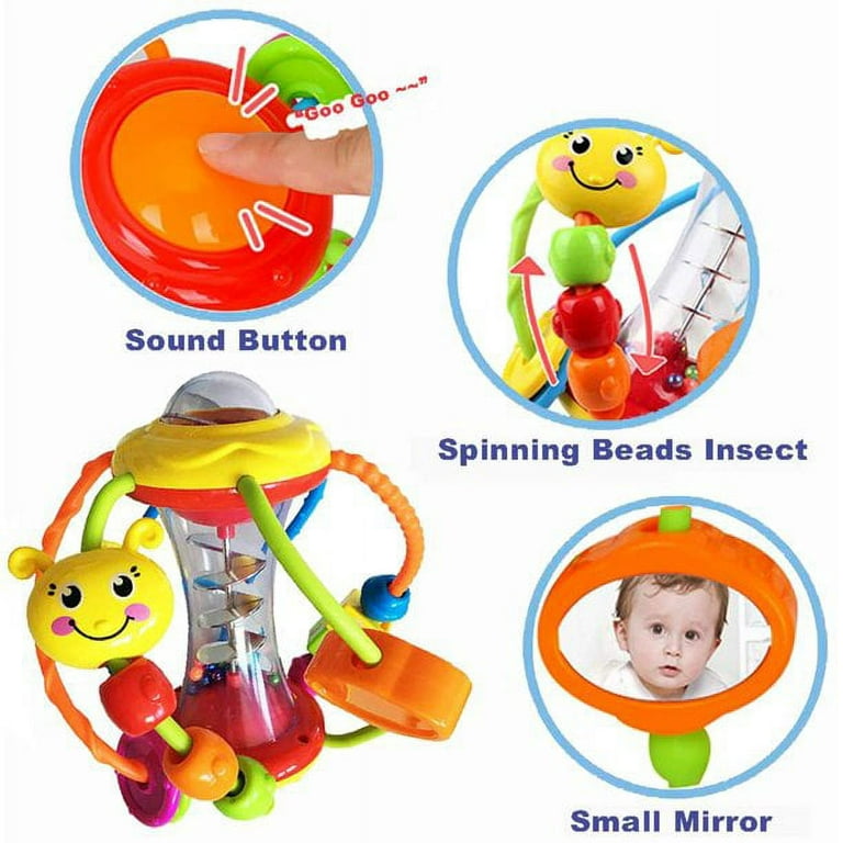 Baby Toys 0-6 Months - Baby Toys 6 to 12 Months Rattles with Mirror Spinner  Beads, Activity Ball Infant Toys, Shaker, Grab Rattle for Baby Girl Boy  Newborn, Birthday, Christmas Gift Baby Rattle Ball