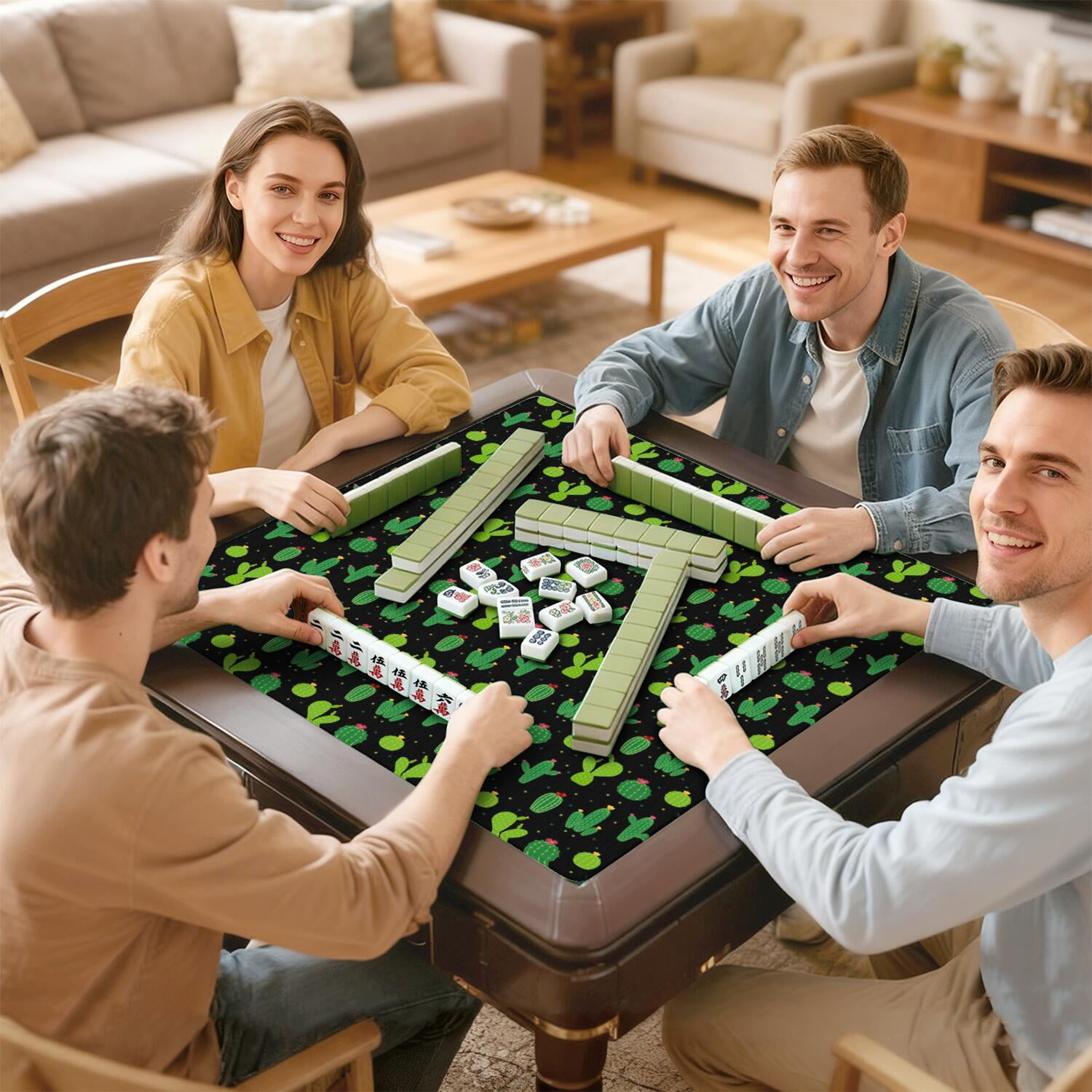 Large Square Plants Style Mat 31.5x31.5 Inches Made of High Quality Rubber with Anti-Slip Properties and Noise Reducing Technology for Card Games