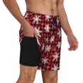 thumbnail image 2 of Saiise Maillot de Bain à Carreaux Rouges Flocon de Neige pour Hommes Maillots de Bain Séchage Rapide avec Doublure en Maille Maillots de Bain Amusants-Petit, 2 of 6