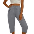 thumbnail image 5 of RQYYD Women's Elastic Waist Drawstring Capri Pants Casual Summer Button Detail Loose Cotton Blend Trousers with Pockets, 5 of 7