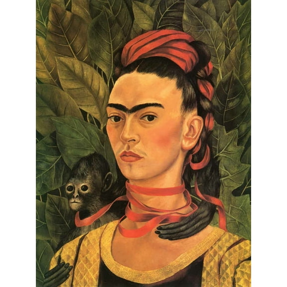 Frida Kahlo - SelF Portrait With Small Monkey - CANVAS or PRINT WALL ART