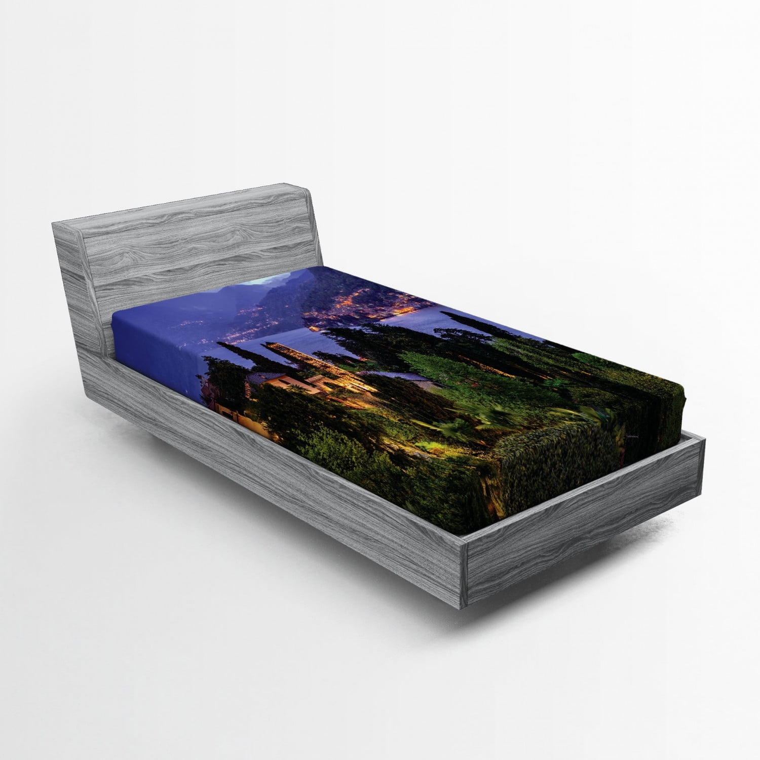 Italian Fitted Sheet, Lago Di Camo Lake Famous Coastal Village with Aerial View Picturesque
