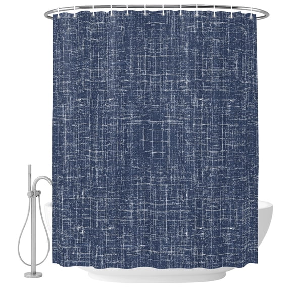 Navy Blue Farmhouse Fabric Shower Curtain Vintage Modern Solid Color Washable Shower Curtains for Bathroom, Waterproof Bath Curtain with Hooks Home Decor 72x72in