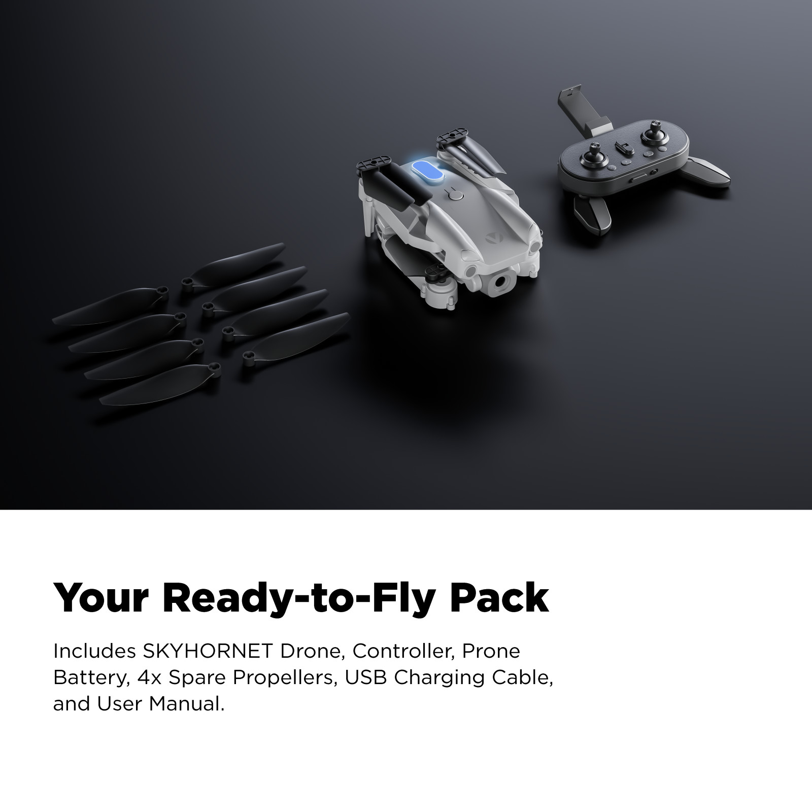 Vivitar SkyHornet Foldable RC Drone with 720p HD Camera, WiFi FPV Live Video, 3 Speed Modes, Auto Takeoff & Landing, 11 minutes Flight Time, Remote Control Quadcopter Toy for Kids & Beginners, White