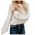 thumbnail image 2 of Sweaters for Women 2025 Fall Winter Long Puff Sleeve Thickened Crewneck Loose Knit Jumper Top Womens Pullover Sweaters, 2 of 5