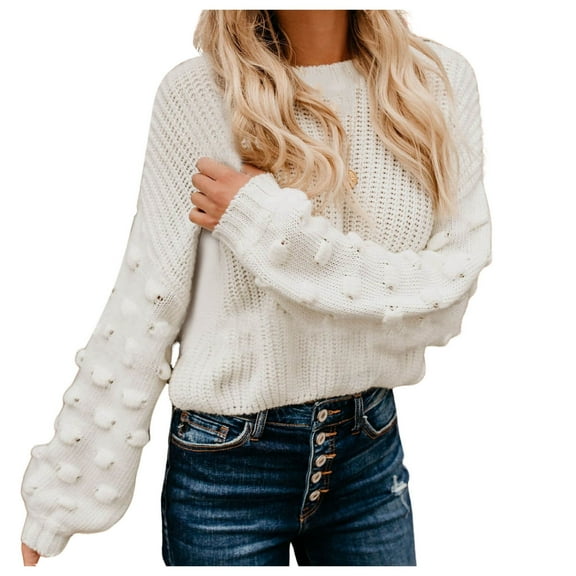 Wdgfv V-Neck Women's Pullover Sweater Cozy Thick Cropped Knit Pullover For Women Loose Fit Sweater With Long Sleeves Casual Comfort