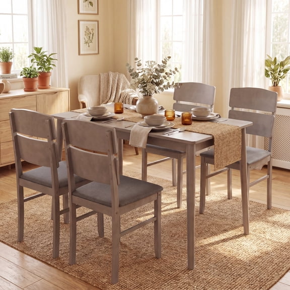 ELLEGNT 5 PCS Dining Table Set – Rectangular Table, 4 Upholstered Chairs for Dining Room, Gray