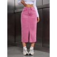 thumbnail image 4 of Womens Pink High-Waist Slim Fit Denim Midi Skirt With Side Split, 4 of 8