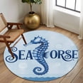 thumbnail image 2 of Round Rug 6Ft Washable Non-Slip, Navy Blue Seahorse Circle Area Rugs for Living Room Bedroom, Summer Coastal Bubbles Ocean Waves Indoor Floor Mats Carpet Runner for Home Decor Aesthetic, 2 of 8