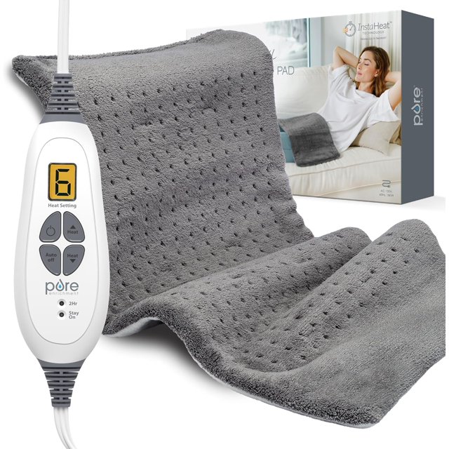 ® PureRelief® XL Heating Pad - 12" x 24" Electric Heating Pad for Back Pain & Cramps, 6 Heat Settings, Soft Machine Wash Fabric, Auto-Off & Moist Heat (Charcoal Gray)