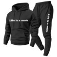 thumbnail image 2 of Men's 2 Piece Sweatsuit Hoodie Tracksuit Set Long Sleeve Pullover Outfit with Pockets Elastic Waist Drawstring Casual Athletic Jogging Gym Running Winter Workout Black L, 2 of 6