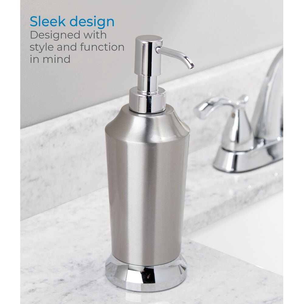 iDesign Stainless Steel Soap Dispenser Pump, 2.9" x 2.9" x 8.5”, Brushed & Chrome Split Finish