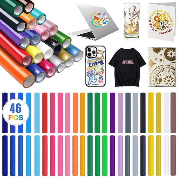 POGEPE Vinilo Permanente Adhesivo para Máquina Cricut, 46 Hojas Vinilo Adhesivo Impermeable, 12x12 Pulgadas Vinil Adhesivo para Decoraciones de Fiestas, Tazas DIY, Manualidades Siluetas, Ca