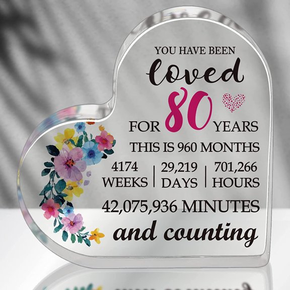 80th Birthday Gifts for Women, 80 Year Old Gifts 80th Anniversary Presents Idea for Women Mom Wife Grandma Turning 80 Acrylic Heart Keepsake You Have Been Loved for 80 Years 6"x6"