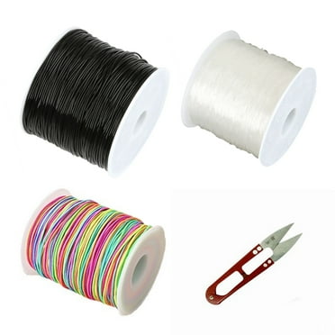 Wowstyle Elastic Bead Cord, 3 Rolls 1mm Rainbow, 0.8mm Black and Clear Elastic String Stretchy String with Scissors for Bracelets Making, Jewelry Making, Beading, Hanging Decoration
