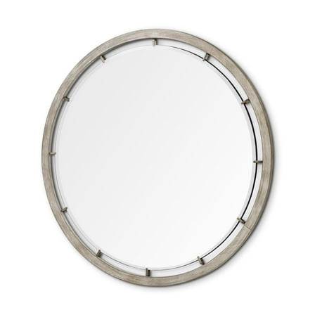 Mercana Sonance 54" Round Wood Frame Mirror in Brown