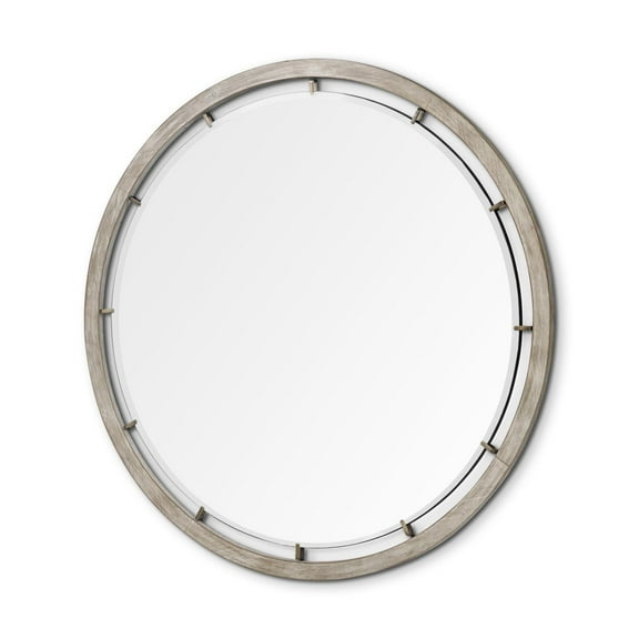Mercana Sonance 54" Round Wood Frame Mirror in Brown