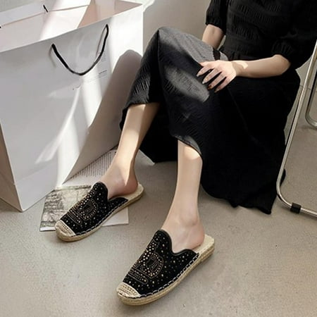 

New Spring Fashion Fresh Trends & Styles AXXD Women s Shoes Baotou Half Slippers Wear Flat Shoesand Foot Wears Lazy Slippers for Reduce Black 7.5