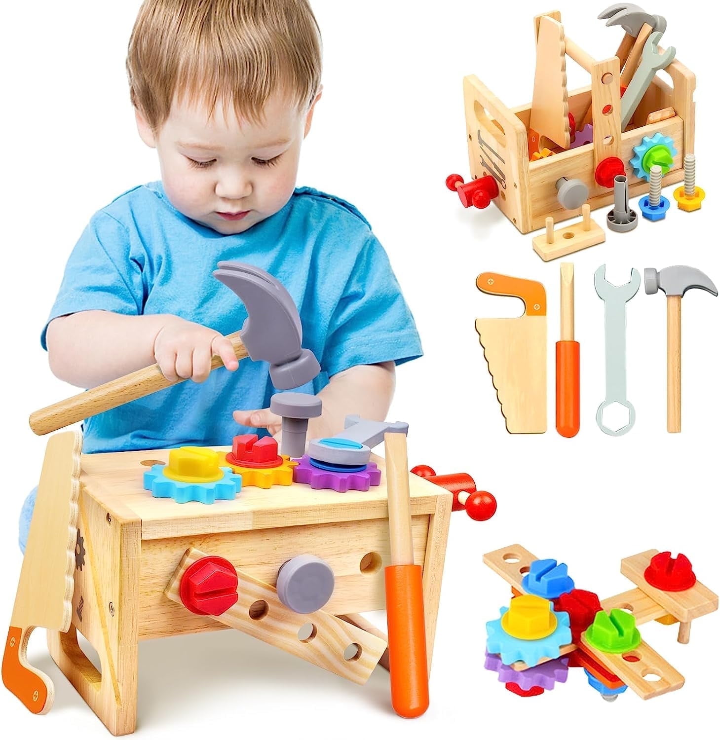 WQFSTORE Kids Wooden Tool Set - 29 Pieces with Workbench photo 1
