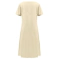 thumbnail image 5 of Danhjin Women's Summer Short Sleeve Linen Flowy Crewneck Dress Casual Loose A-Line Midi Long Beach With Hem Dress Vacation Outfits Wrinkle-Free Button Down, 5 of 9