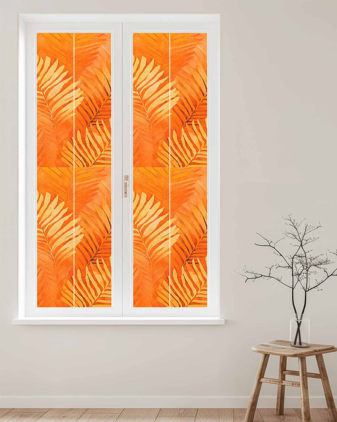 Window Privacy Film Orange Leaf Stained Glass Window Film Decorative Sun Block Window Cover Tropical Botanical Palm Leaf Modernism Window Clings Static Adhesive Sticker for Bathroom 29.5"x118"