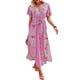 thumbnail image 1 of SAYOO Vestido Largo de Manga Corta para Mujer, Patrón de Estilo Bohemio Impreso con Cuello en V Vestido de Corte Alto con Lazo, Ropa Casual de una Pieza SAYOO casual, 1 of 5
