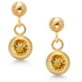thumbnail image 2 of Gem Stone King 14k Yellow Gold Yellow Citrine Dangle Earrings for Women (0.51 Cttw, Gemstone November Birthstone, Round 4MM), 2 of 4