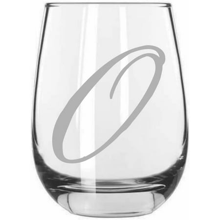 

O Bix Script Monogram Etched 15.25oz Libbey Stemless Wine Glass