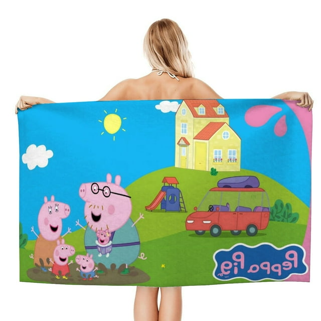 Peppa Pig Toalla de playa de secado rápido con diseño temático, regalo para mujeres y niñas, ideal para cumpleaños, fans, amantes de la música, uso en la playa o al aire libre, 78 × 150 cm