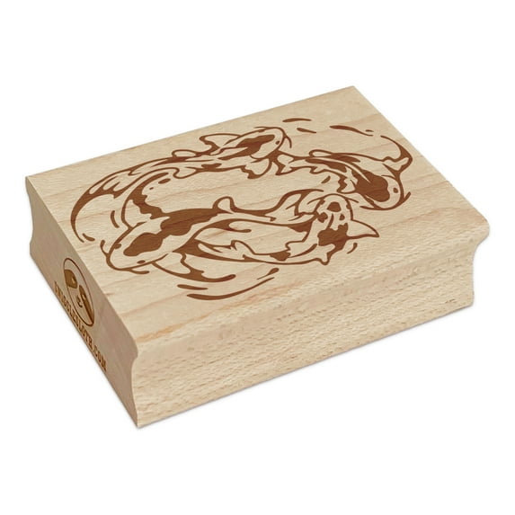 Elegant Swimming Koi Fish Swirls Rectangle Rubber Stamp Stamping Scrapbooking Crafting - Large 2.5in