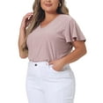 thumbnail image 5 of Agnes Orinda Women's Plus Size Flare Sleeve Blouse V Neck Spring Summer Hollow T-Shirt Tops 2X Pink, 5 of 7