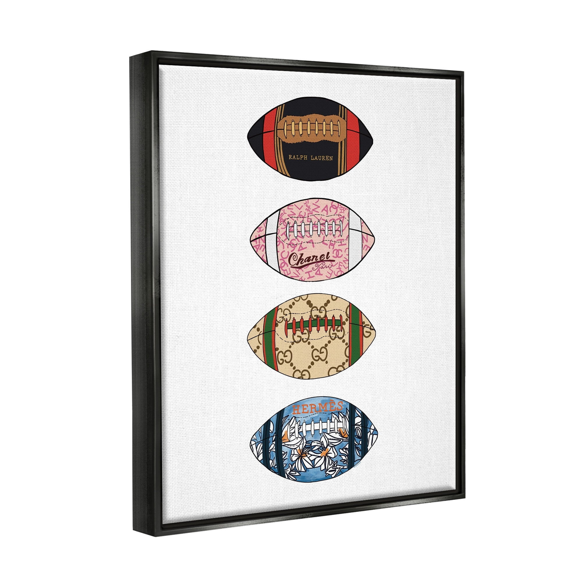 Stupell Industries Trendy Glam Footballs Patterned Chic Fashion Designs Graphic Art Jet Black Floating Framed Canvas Print Wall Art, Design by Amelia Noyes