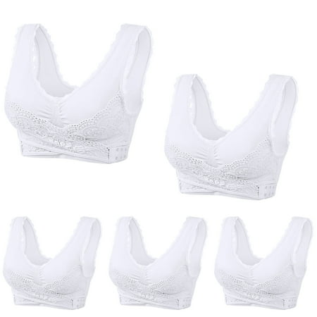 GERsome 5 Pack Assorted Color Sports Bras for Women Front Criss Cross Bras Side Buckle Lace Sports Bras Wireless Push Up Seamless Bra Full Coverage T-Shirt Bra
